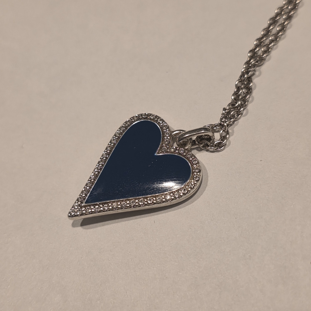 Brighton DAZZLING HEART necklace Blue VALENTINES DAY JEWELRY REVERSIBLE Crystals